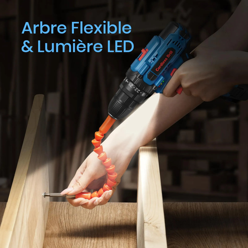 Perceuse Visseuse Sans Fil 20V – 2 Batteries 2.0Ah, 42Nm, 25+1 Réglages, 24 Accessoires