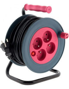 ENROULEUR 15M avec 4 prises 2P+T - Câble H05VV-F 3G1 mm, 2300W Déroulé